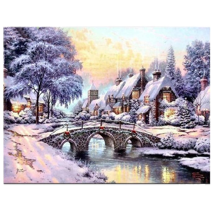 Peinture de diamant de cabine de pont d'hiver, broderie de diamant, image de strass, point de croix 20X30CM gray