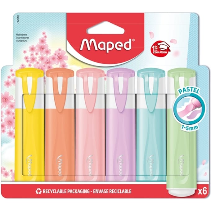Markeerstift Maped set à 6 pastel kleuren