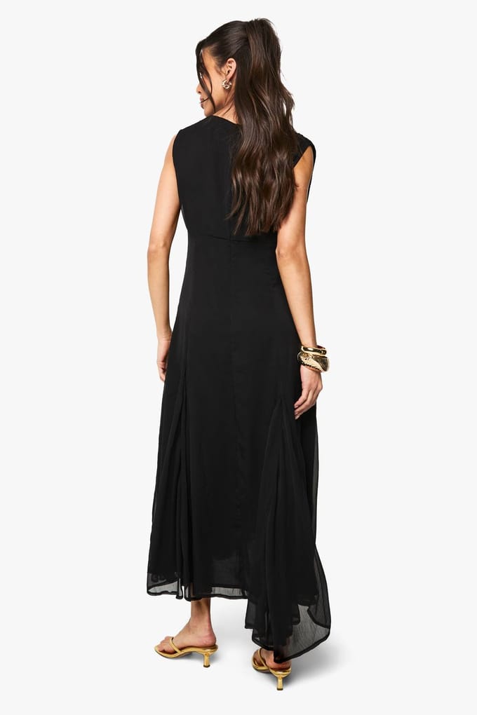 boohoo Dames Chiffon Engelmouw Splitdetail Maxi Jurk | Zwart | Maat: 36