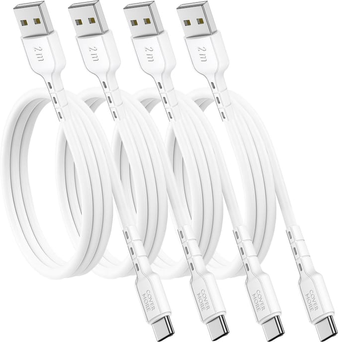 Usb A naar usb C kabel - 4 stuks - Usb C naar usb - Oplaadkabels voor smartphone, tablet, ereader, accessoires met usb C ingang - Voordeelpak - 2 meter - Wit