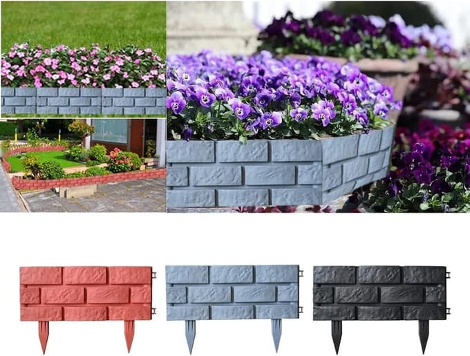 8 X grijs baksteeneffect tuin - Gazon rand met steeneffect