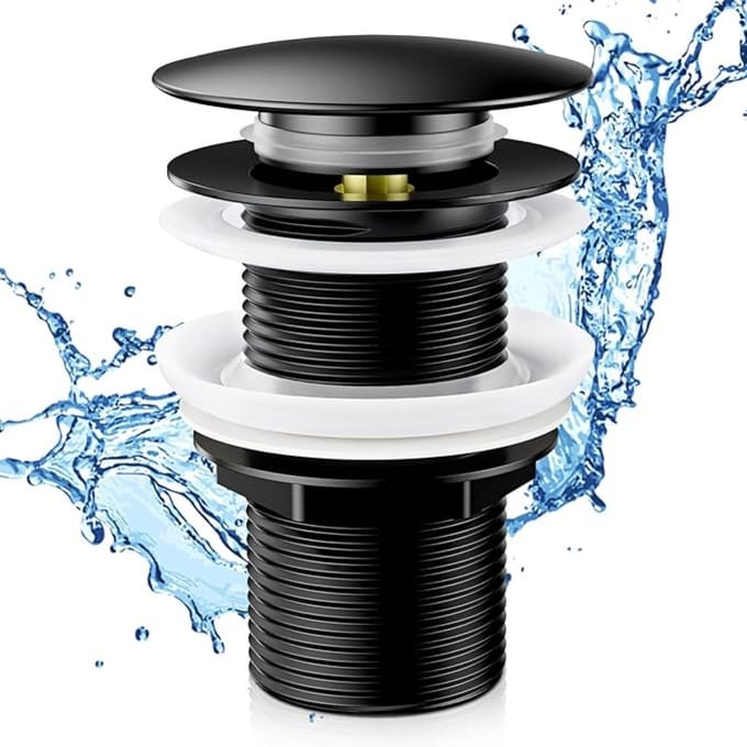 Bidet-afvoerplug zonder overloop - Universele G1 1/4 inch Wastafel Stop - Zwart