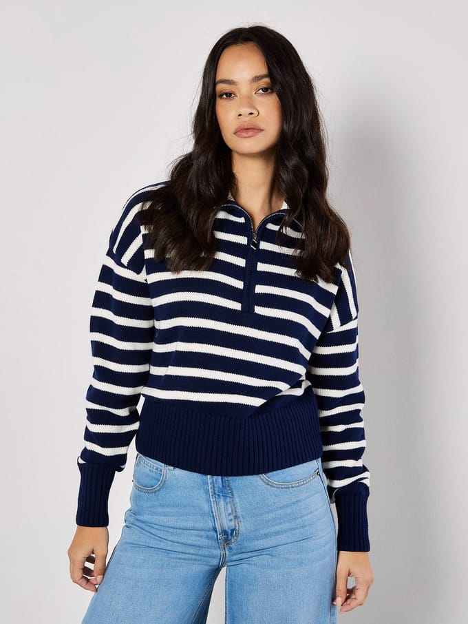 Zip Neck Stripe Jumper