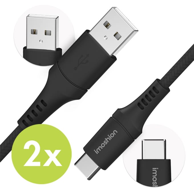 imoshion Kabel Duopack - USB C naar USB A Kabel - 1 meter - USB-C Oplader Kabel - Zwart