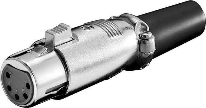 Goobay Zilveren microfoonkoppeling, 5 Pin, Zilverkleurige metalen behuizing met vergulde contacten