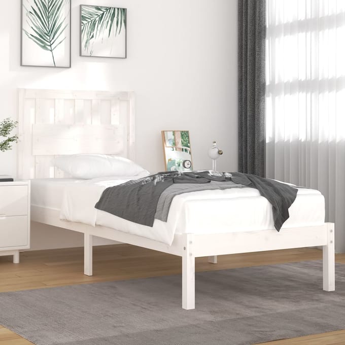 vidaXL - Bedframe - massief - grenenhout - wit - 90x190 - cm