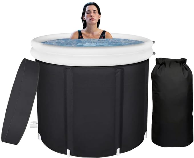 TopChoice® Ijsbad - Zitbad - Opklapbare Badkuip - 90x25x85cm - Zwart