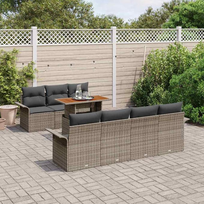 vidaXL Tuinbank Set met kussen 8 pcs Grijs