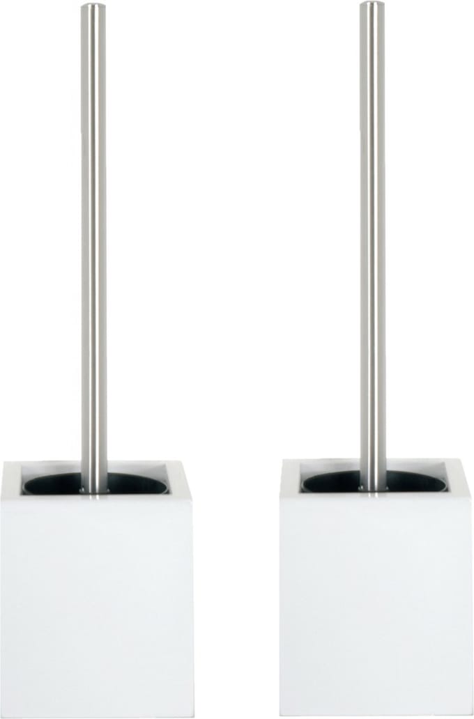 MSV Toiletborstel - MDF hout houder/rvs wc-borstel - 2x - wit - 37 cm