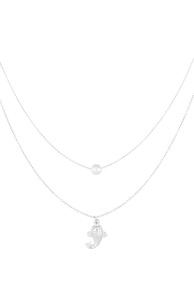 Fish and pearl Necklace - Goud kleur