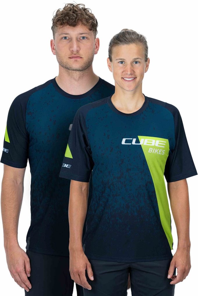 CUBE Fietsshirt EDGE ROUND NECK JERSEY S/S BLUE/LIME S