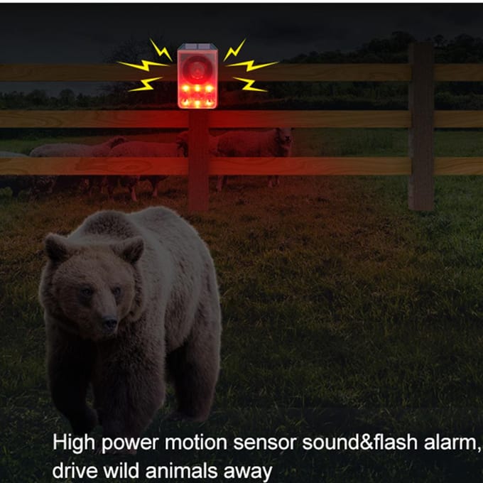 Solar Motion Sensor Alarm Outdoor Beveiliging Sirene Licht Met Afstandsbediening black