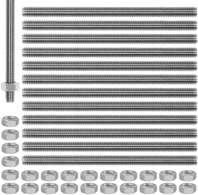 Solidchoice - Set van 12 M8 Volledig Geschroefde Draadstangen 100mm met 24 Moeren