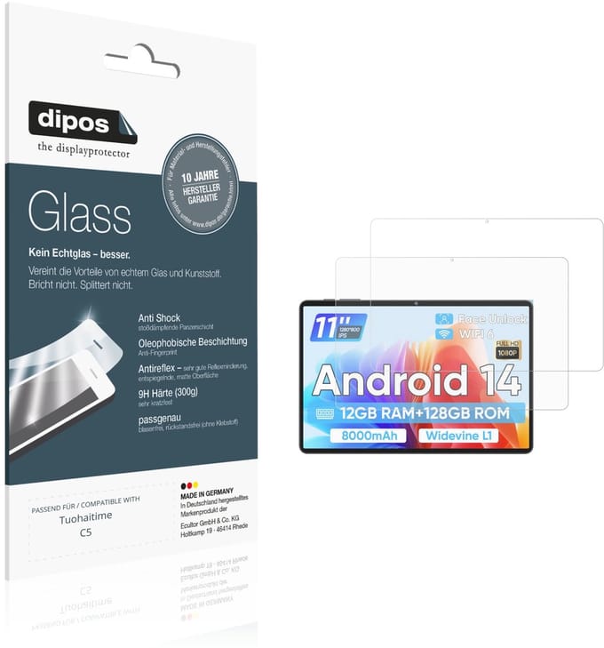 dipos – 2x Matte Pantserfolie geschikt voor Tuohaitime C5 | 9H Screenprotector