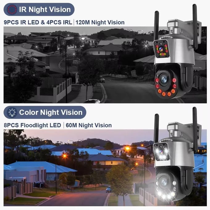 Caméra de surveillance extérieure PTZ 6MP avec zoom optique 36X et double objectif, détection humanoïde, vision nocturne couleur, application iCSee WiFi Camera