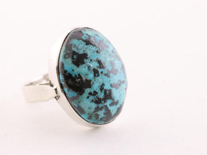 Ovale zilveren ring met chrysocolla - maat 18.5