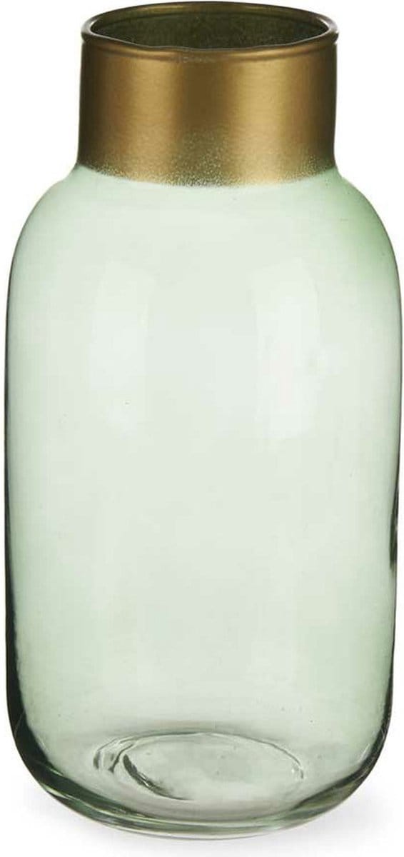 Giftdecor Bloemenvaas - glas - groen transparant/goud - 12 x 24 cm - vaas