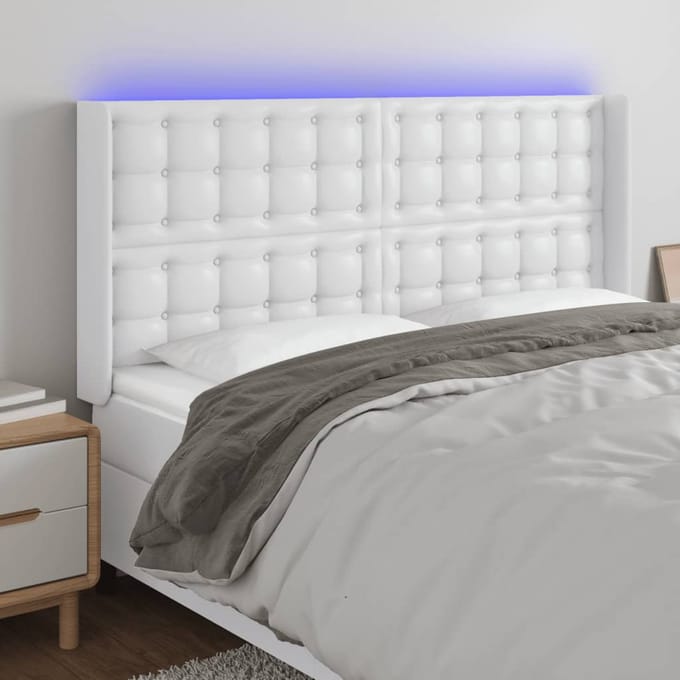 vidaXL - Hoofdbord - LED - 147x16x118/128 - cm - kunstleer - wit