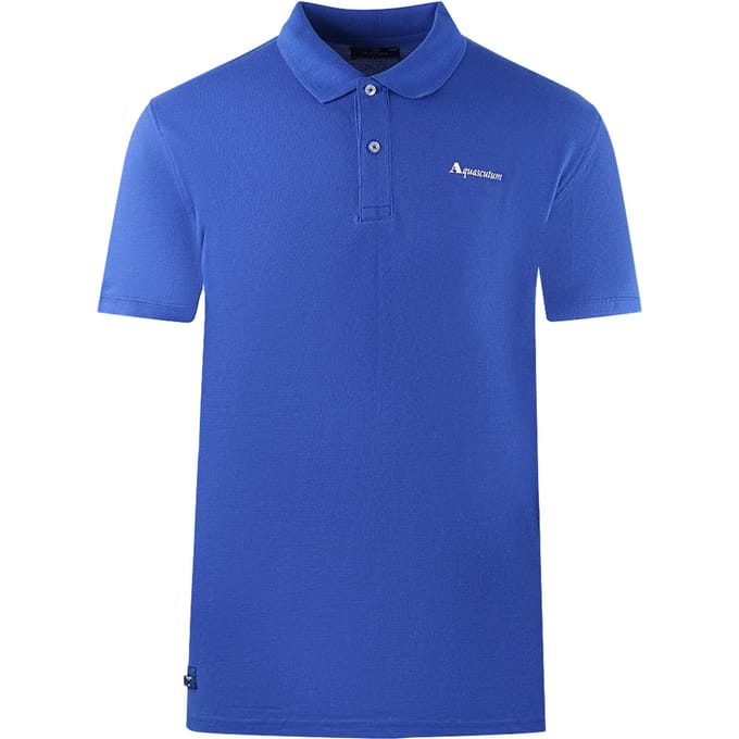 Aquascutum Brand Logo Plain Royal Blue Polo Shirt