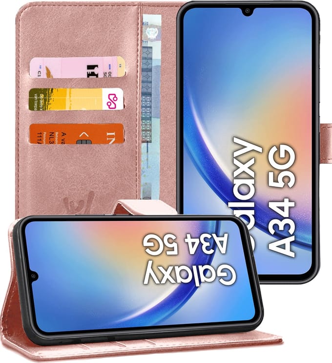 Hoesje geschikt voor Samsung Galaxy A34 - Book Case Kunstleer Pasjeshouder Roségoud