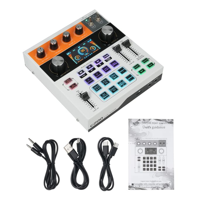 C200 Live Geluidskaart Multifunctionele Audiomixer Geluidskaart Mengpaneel BT Begeleiding voor Live veelkleurig