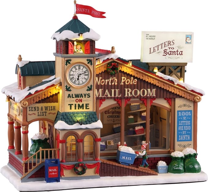 Lemax - 'North Pole Mail Room' - Verlicht gebouw met animatie & muziek/geluid - Inclusief adapter