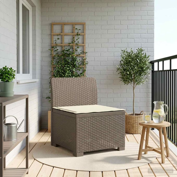 vidaXL - Eén-zits - Tuin - Sofa - met - Kussen - Rieten - Look - PP - Lichtgrijs
