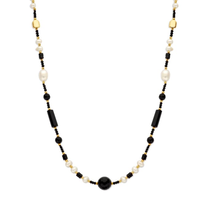 collier parel en onyx 48 + 3 cm 3 micron zilver verguld (geel)