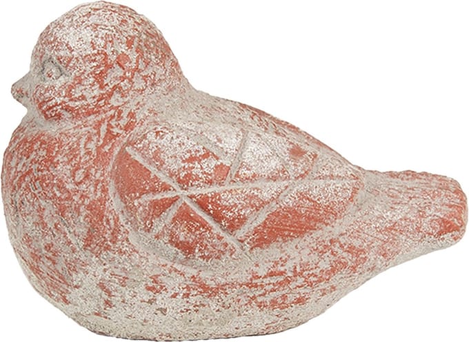 Clayre & Eef Decoratie Beeld Vogel 14x9x10 cm Grijs Rood Steen