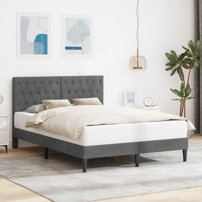 vidaXL - Bedframe - met - hoofdeinde - Donkergrijs - 120 - x - 200 - cm - Fluweel