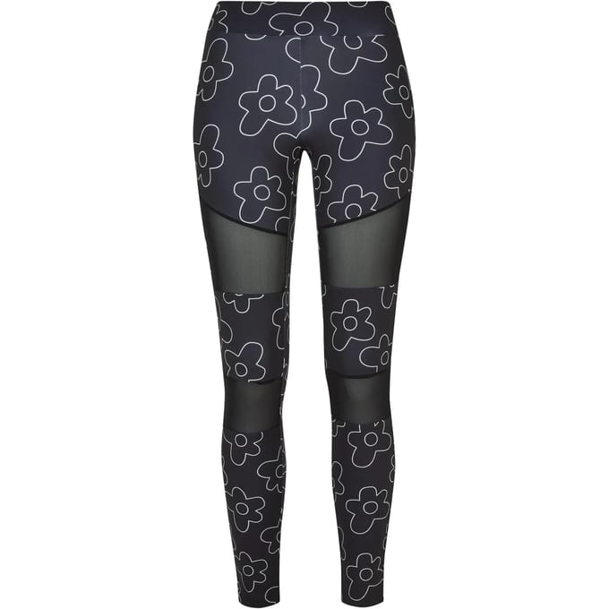 Urban Classics - Tech Mesh All over print Legging - 3XL - Zwart/Wit