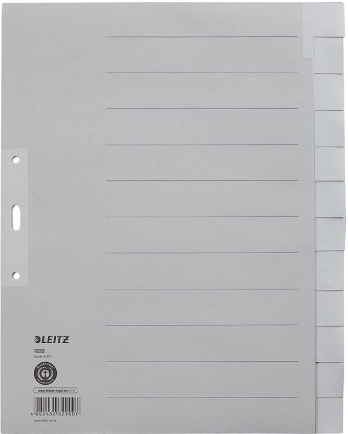 LEITZ kraftpapier-tabbladen, blanco, A4 overbreed, 12-delig