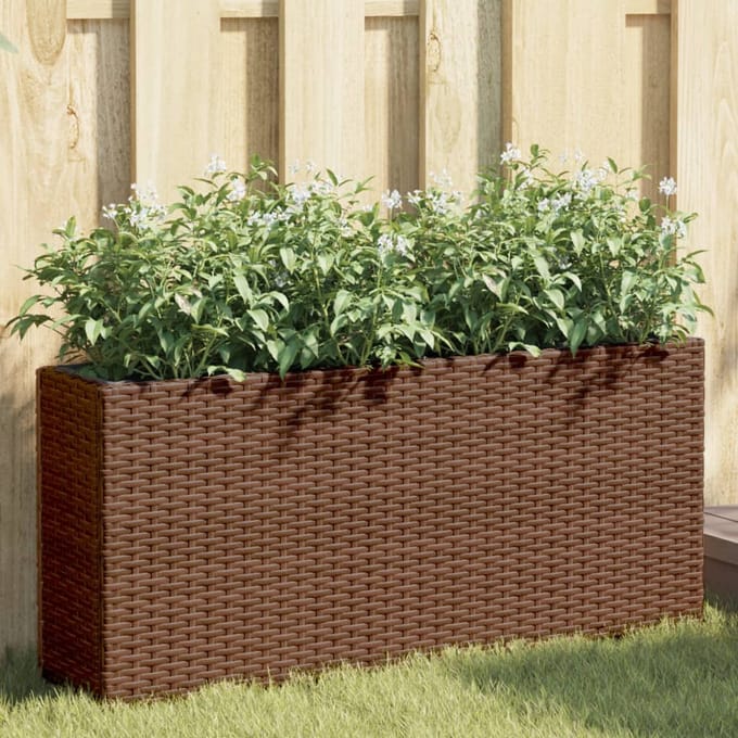 vidaXL - Plantenbak - met - 2 - potten - 90x20x40 - cm - poly - rattan - bruin