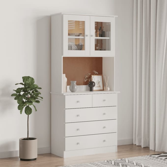 vidaXL - Hoge - kast - ALTA - 77x35x165 - cm - massief - grenenhout - wit
