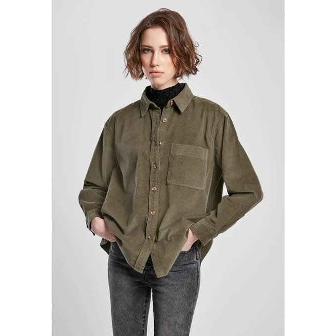 Urban Classics - Corduroy Oversized Blouse - S - Groen
