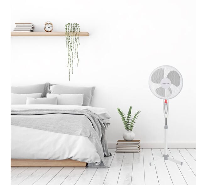 BRASQ Statiefventilator – 40 cm – Wit - In hoogte verstelbaar – 3 snelheden - 40 Watt