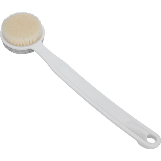 Pierre Ponce 2 en 1 et Brosse de Douche Manche Long Lave-pieds Brosse pour le Corps avec Trou de Suspension white