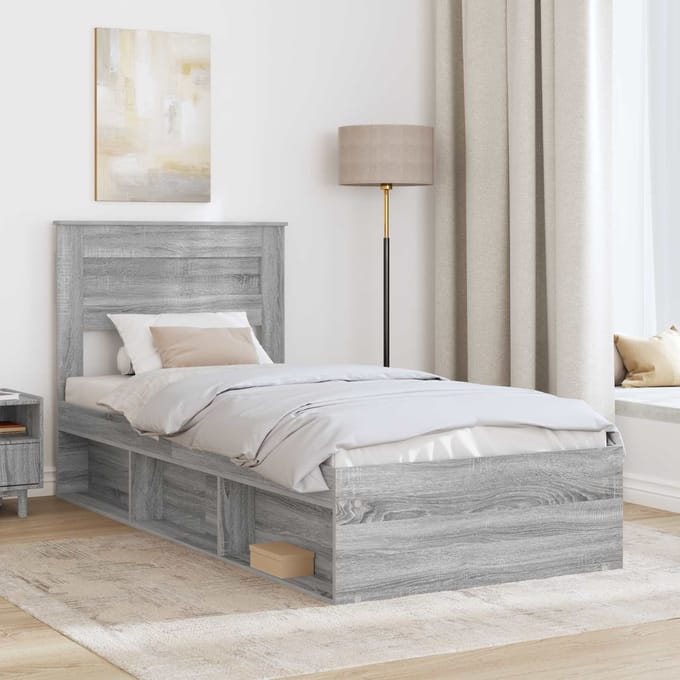 vidaXL - Bedframe - Grijs - Sonoma - 90 - x - 190 - cm - Bewerkt - hout