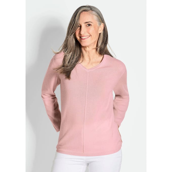 Pullover van kasjmier met V-hals - rosé - Gr. 48 van Goldner Fashion