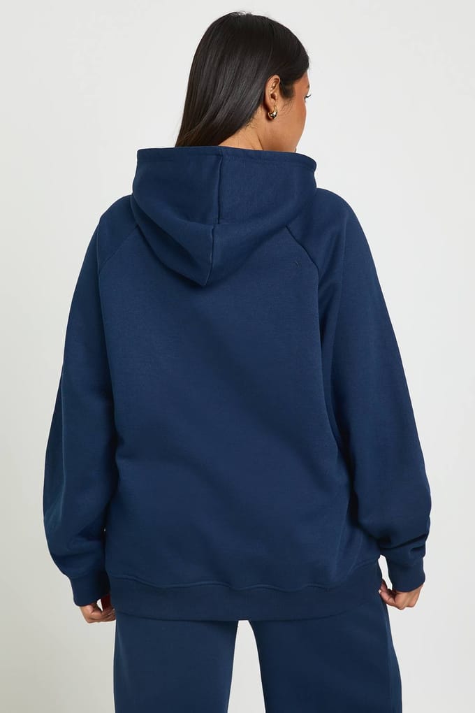 boohoo Dames Plus Core Basic Raglan Naad Oversized Hoodie | Marineblauw | Maat: 54