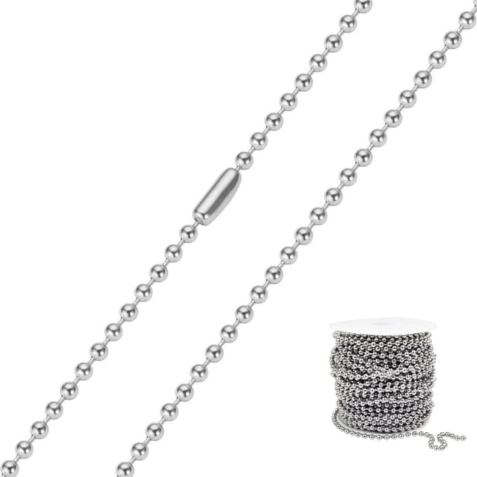 100 meter (op rol) - Kogelketting - 2,4mm - Chroom
