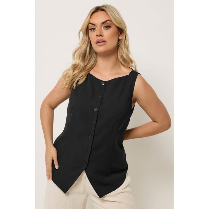 Yours Zwarte Lange Gilet Met Knopen Size 42