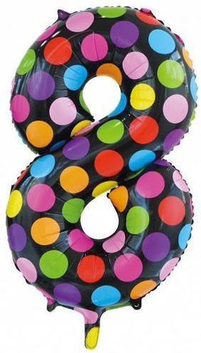 Folie Ballon Cijfer 8 Stippen XL 86cm leeg