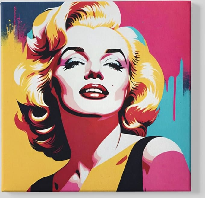 Vierkant Schilderij - Marilyn Monroe - Kleurrijke Schilderij - 60x60x2 cm
