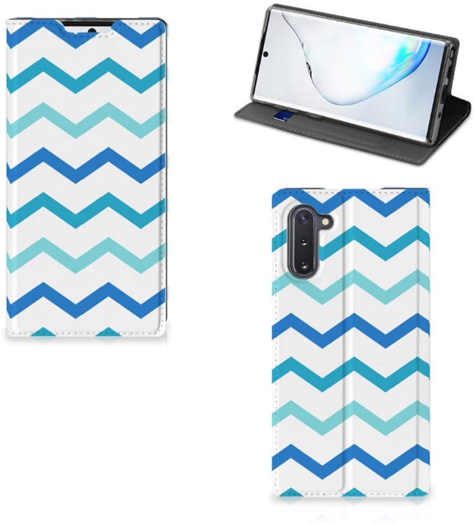 Samsung Galaxy Note 10 Hoesje met Magneet Zigzag Blauw