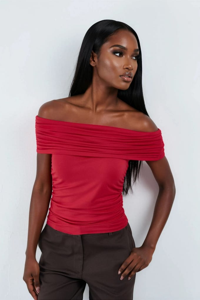 Een Schouder Drapé Blouse