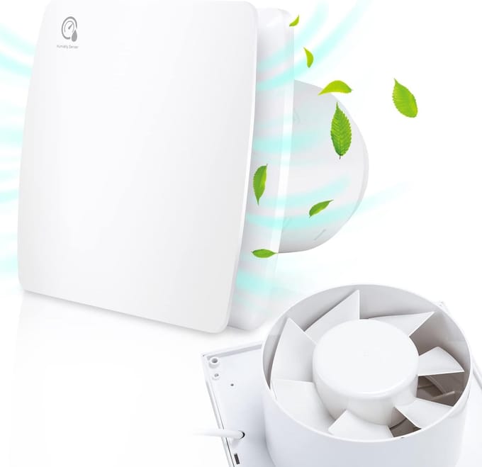 Badkamerventilator - Afvoerventilator Vochtsensor - Vochtige Ruimtes - Stille Werking <34dB - 100 mm - Wit