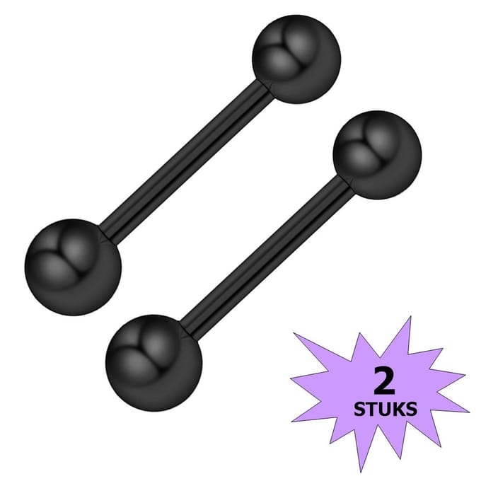 Fako Bijoux® - Tongpiercing - Classic - 30mm - Zwart - 2 Stuks