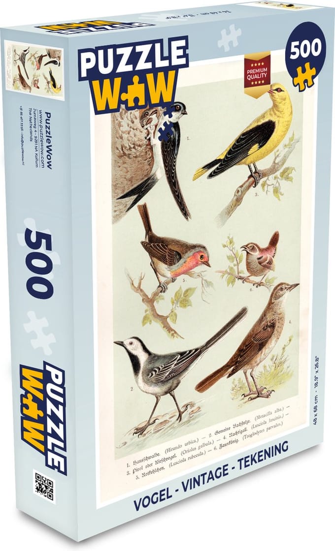 Puzzel Vogel - Vintage - Tekening - Legpuzzel - Puzzel 500 stukjes