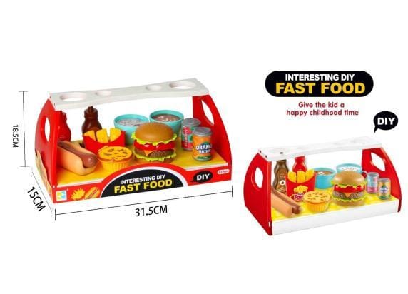 Fast Food draagtray 13dlg met hamburger & hot dog Huishoudspeelgoed